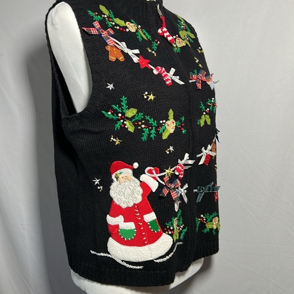 Planet & Co. Petite Knit Holiday Christmas Sweater Vest Zip Vintage Ladies Large - Picture 5 of 10